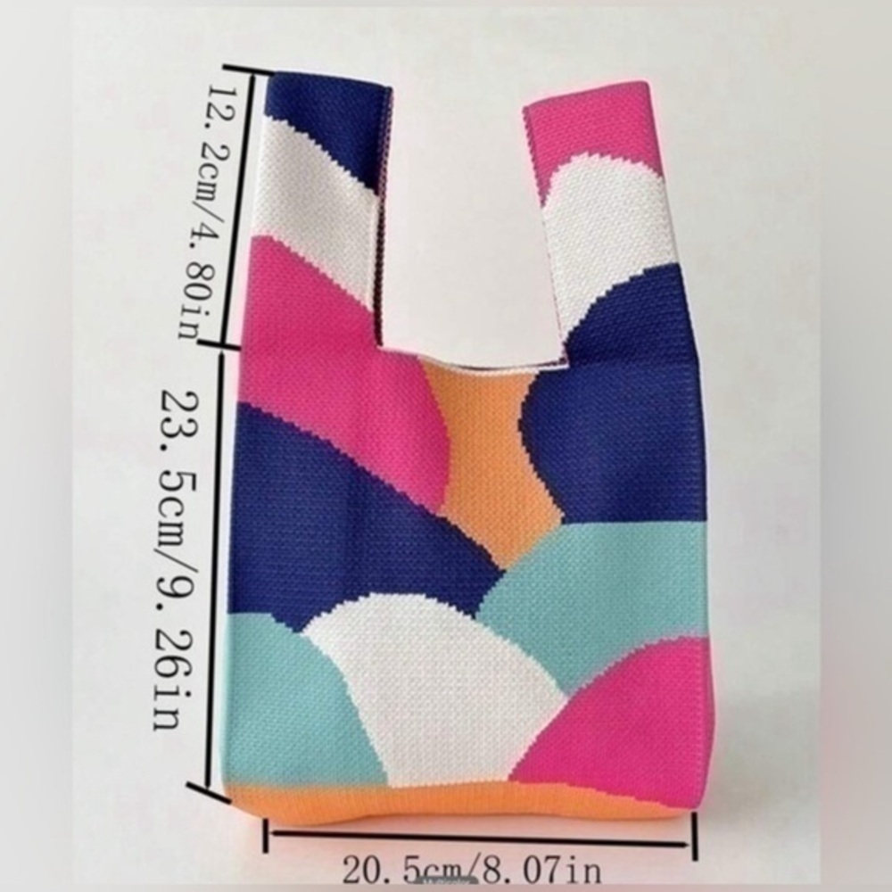✨NWT Woven Knit multicolored Geometric wristlet knit mini crochet tote Bag - Picture 4 of 4